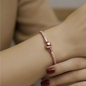 Linx Pink Braided Leather Bolo Cord Charm Bracelet with Rose Gold Magnetic Clasp